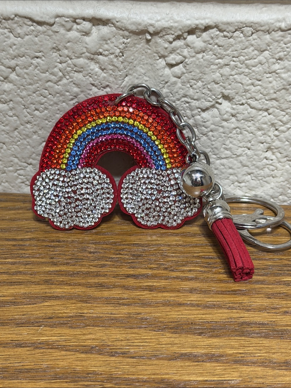 Crystal Rainbow Keychain Tassel - Red Rainbow Cloud Charm
